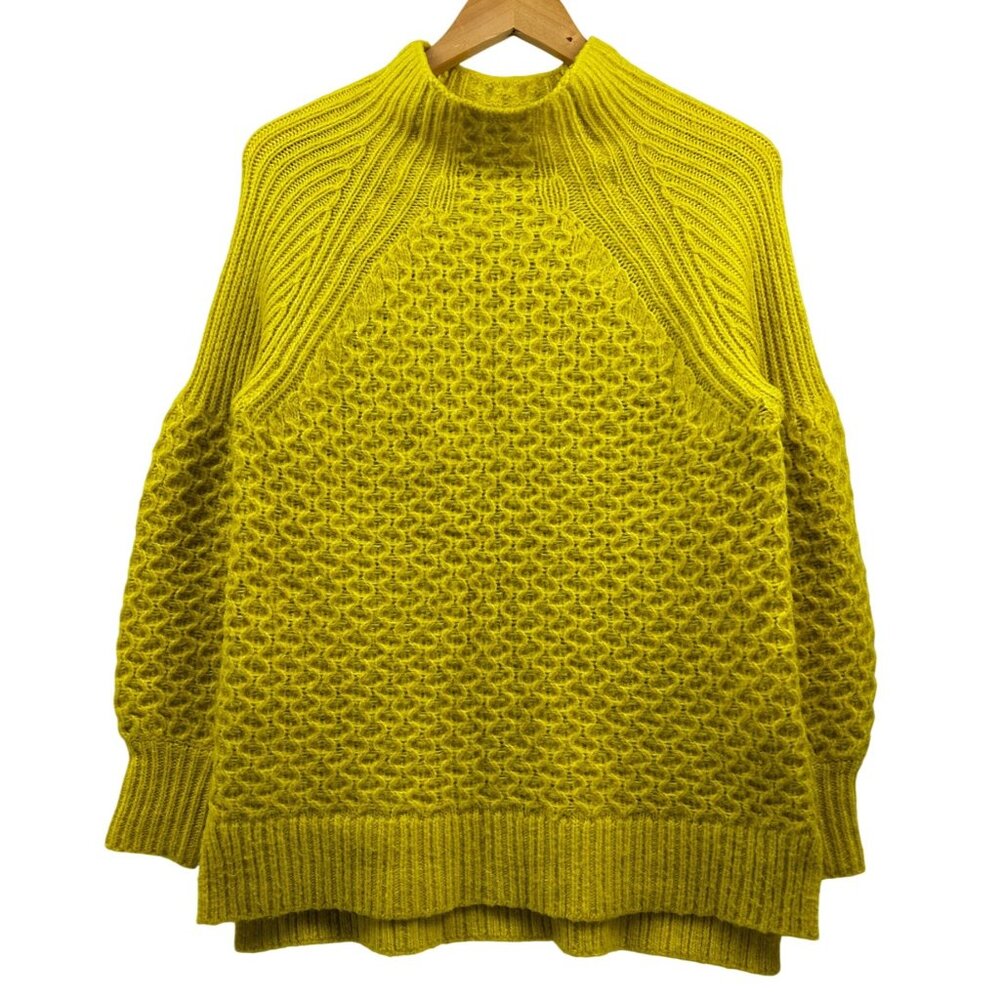 Anthropologie Bia Mock Neck Alpaca Chunky Knit Sweater Womens XS Textured Yellow